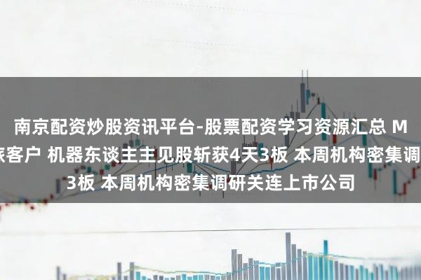 南京配资炒股资讯平台-股票配资学习资源汇总 MIM粉已送样下旅客户 机器东谈主主见股斩获4天3板 本周机构密集调研关连上市公司