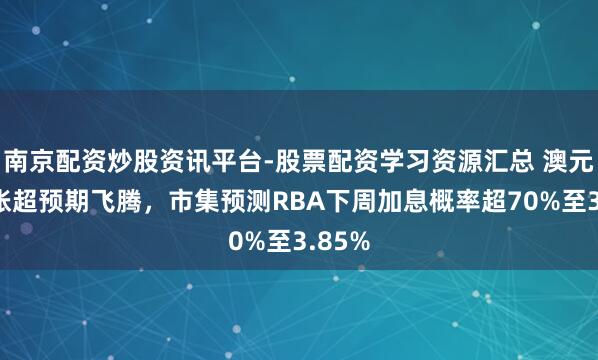 南京配资炒股资讯平台-股票配资学习资源汇总 澳元因通胀超预期飞腾，市集预测RBA下周加息概率超70%至3.85%